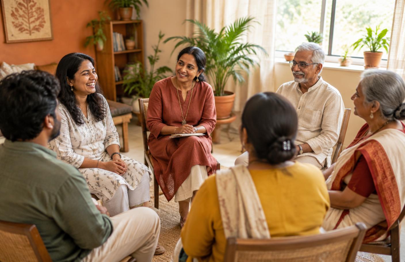 People of different ages in warm conversation